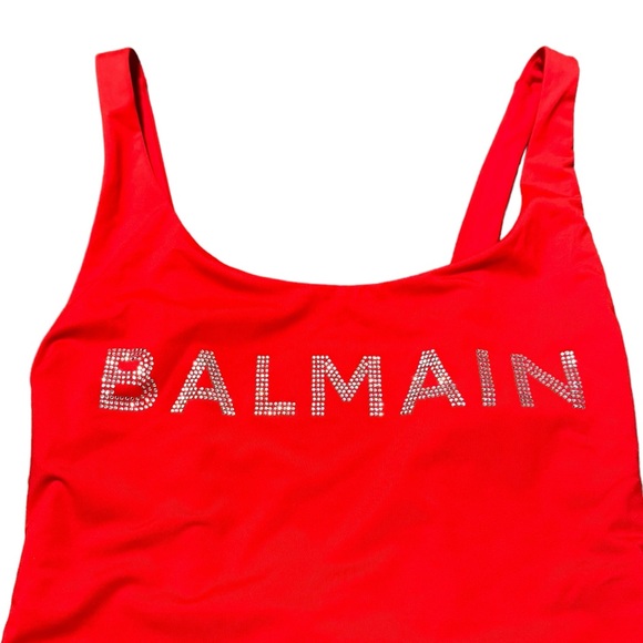BALMAIN***Red Strass Crystal Logo One-Piece Swimsuit***F36; Small $620 - Picture 4 of 6